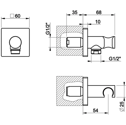 Шланговое подсоединение, Gessi, Rilievo, шгв 60*68*60, цвет-Brushed Brass PVD — изображение 1