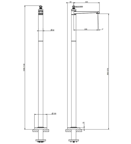 Смеситель для раковины, Gessi, VENTI20, напольный, цвет-Finox Brushed Nickel — изображение 1