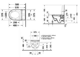 Унитаз, Duravit, SensoWash® D-Neo, подвесной, шгв 376*573*400, цвет-белый (арт. 2502092096+арт. 614700012002340) — изображение 1