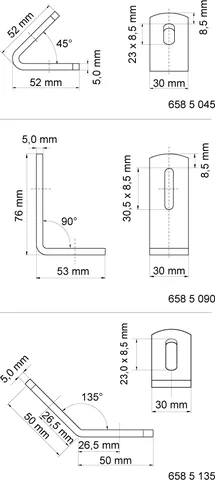 Уголок соединительный 90°, BIS, WM0-35 90°, 76х53мм, без монтажных гаек — изображение 1
