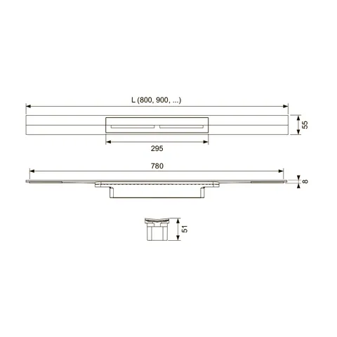Дренажный канал, TECE, TECEdrainprofile, шдв 1000*55*51, цвет-PVD Brushed stainless steel, black / сатин, черный — изображение 1