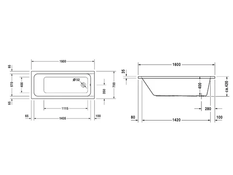 Ванна, Duravit, D-Code, шгв 1600*700*400, цвет-белый — изображение 1
