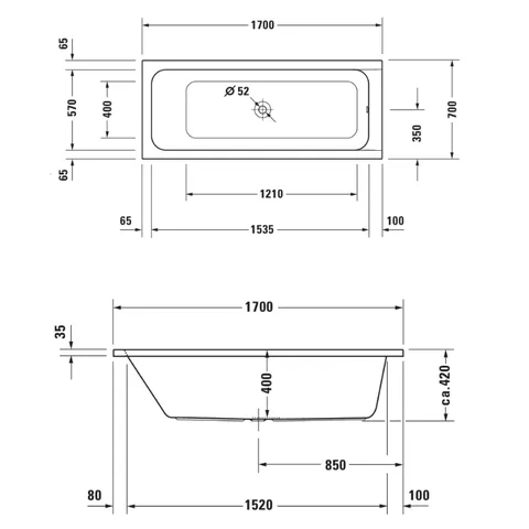 Ванна, Duravit, D-Code, шгв 1700*700*420, цвет-белый — изображение 1