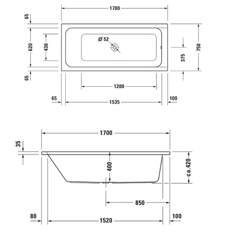 Ванна, Duravit, D-Code, шгв 1700*750*420, цвет-белый — изображение 1