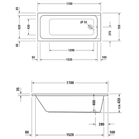 Ванна, Duravit, D-Code, шгв 1700*750*420, цвет-белый — изображение 1