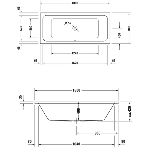 Ванна, Duravit, D-Code, шгв 1800*800*420, цвет-белый — изображение 1
