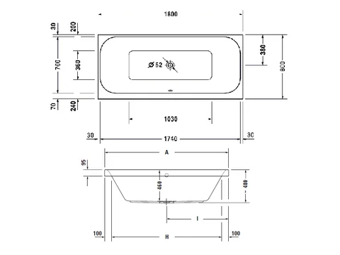 Ванна, Duravit, Happy D.2, шгв 1800*800*460, цвет-белый — изображение 1