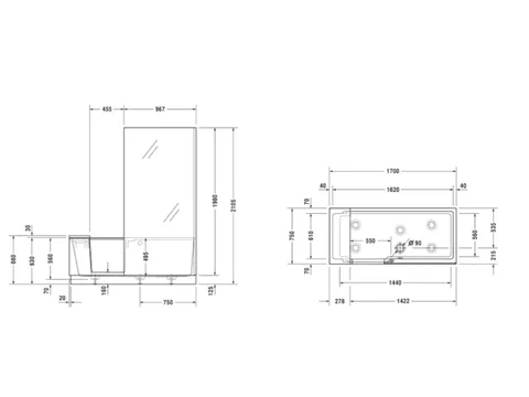 Ванна, Duravit, Shower+Bath, шгв 1700*750*660, цвет-белый — изображение 1