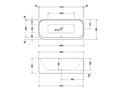 Ванна, Duravit, Happy D.2 Plus, шгв 1800*800*600, цвет-белый — изображение 1