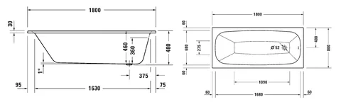Ванна, Duravit, Aurena, шгв 1800*800*460, DuroCast Smooth, цвет-белый матовый — изображение 1