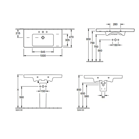 Раковина, Villeroy&Boch, Subway 2.0, шг 1000*470, цвет-альпийский белый — изображение 1