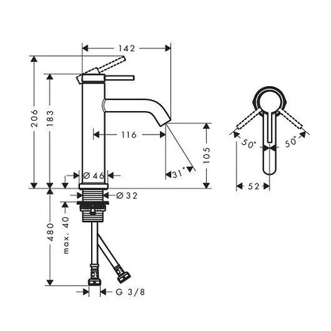 Смеситель для раковины, Hansgrohe, Tecturis S, на раковину/столешницу, цвет-черный матовый — изображение 1