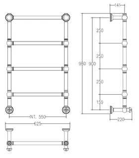 Полотенцесушитель, Margaroli, Armonia, шгв 625*220*980, цвет-Brushed Nickel — изображение 1