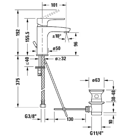 Смеситель для раковины, Duravit, B.1, цвет-хром — изображение 1
