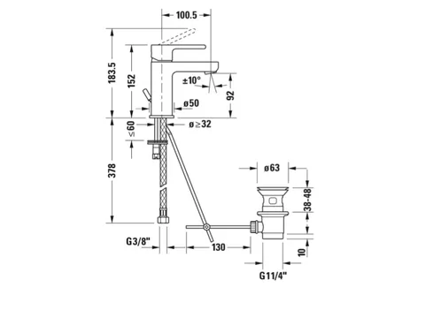 Смеситель для раковины, Duravit, B.2, цвет-хром — изображение 1