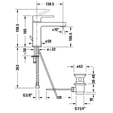 Смеситель для раковины, Duravit, B.2, цвет-хром — изображение 1