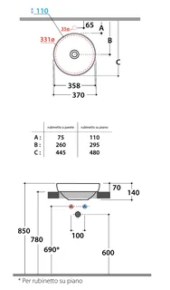 Раковина, Globo, T-EDGE, шгв 370*370*140, отверстия для смесителя-отсутствуют, CERASLIDE, BATAFORM, цвет-белый матовый — изображение 1