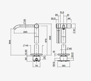 Смеситель для ванны и душа, Quadro design, Hum, напольный, цвет-Light Gold PVD — изображение 1