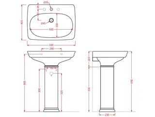 Раковина, Artceram, Civitas, шгв 680*495*220, отверстия для смесителя-1 сквозное, 2 промаркированных, цвет-белый глянцевый (Товар заказной, возврату не подлежит) — изображение 1