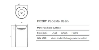 Раковина, DEA Design, Pedestal Basin, шгв 495*495*900, отверстия для смесителя-отсутствуют, цвет-белый матовый (Товар заказной, возврату не подлежит) — изображение 1