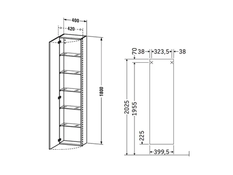 Шкаф-пенал, Duravit, Durastyle, шгв 400*240*1800, петли-справа, цвет-белый глянцевый — изображение 1
