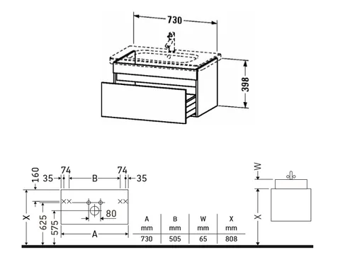 Тумба под раковину, Duravit, Durastyle, шгв 730*448*398, раковина-необходимо заказать, цвет-белый матовый — изображение 1