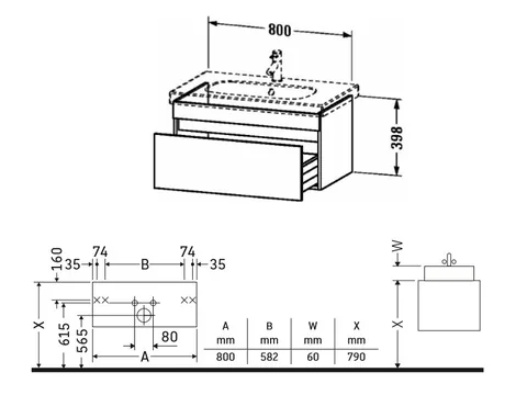 Тумба под раковину, Duravit, Durastyle, шгв 800*453*398, раковина-необходимо заказать, цвет-белый глянцевый — изображение 1