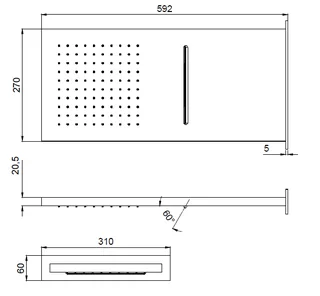 Верхний душ, Almar, Wall Mounted head showers, 592*270, цвет-Stainless Steel Brushed (Товар заказной, возврату не подлежит) — изображение 1
