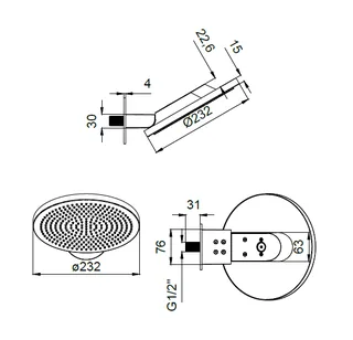 Верхний душ, Almar, 316 Stalnless Steel, 232*232, цвет-High Brass Brushed PVD (Товар заказной, возврату не подлежит) — изображение 1