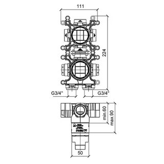 Внутренняя часть, Almar, Water Control Modular, однорычажного смесителя с переключателем на 3 положения, вертикальный модуль (Товар заказной, возврату не подлежит) — изображение 1