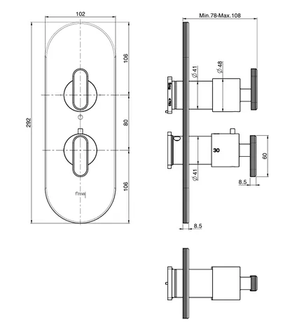 Смеситель для душа, Fima Carlo Frattini, Park Lane, на 2/3 потребителя, настенный встраиваемый, цвет-никель брашированный — изображение 1