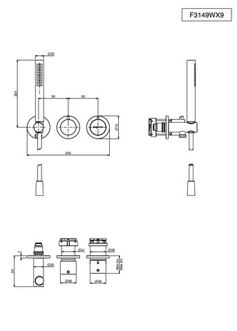 Смеситель для душа, Fima Carlo Frattini, Fimatherm, на 2 потребителя, цвет-брашированный шампань — изображение 1