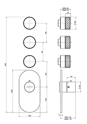 Смеситель для душа, Fima Carlo Frattini, Fimatherm, на 3 потребителя, настенный встраиваемый, цвет-никель брашированный — изображение 1