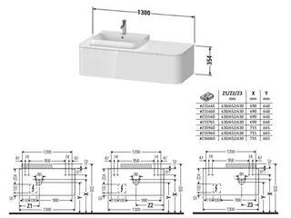 Тумба под раковину, Duravit, Happy D.2 Plus, шгв 1300*550*354, раковина-необходимо заказать, цвет-каменно-серый сатиново-матовый — изображение 1
