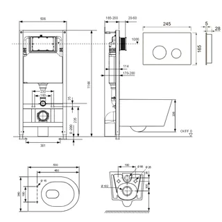 Комплект, TECE, TeceSpring Pro, подвесной, шгв 360*530*336, цвет унитаза-белый, цвет сиденья-белый, цвет клавиши-белый — изображение 1