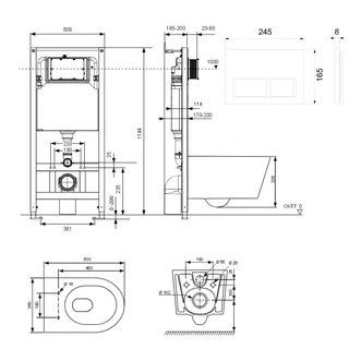 Комплект, TECE, TeceSpring Pro, подвесной, шгв 360*530*336, цвет унитаза-белый, цвет сиденья-белый, цвет клавиши-чёрный матовый — изображение 1