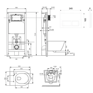Комплект, TECE, TeceSpring R, подвесной, шгв 360*530*350, цвет унитаза-белый, цвет сиденья-белый, цвет клавиши-чёрный матовый — изображение 1