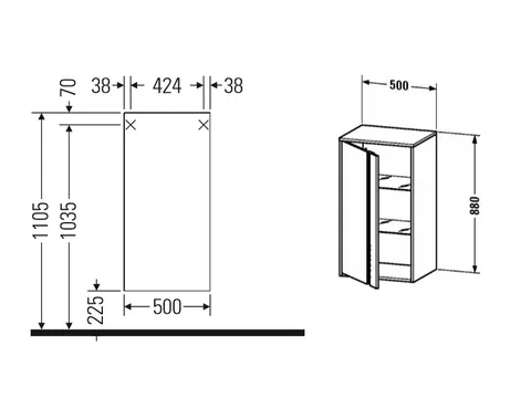Шкаф-пенал, Duravit, Ketho, шгв 500*360*880, петли-слева, цвет-графит матовый — изображение 1