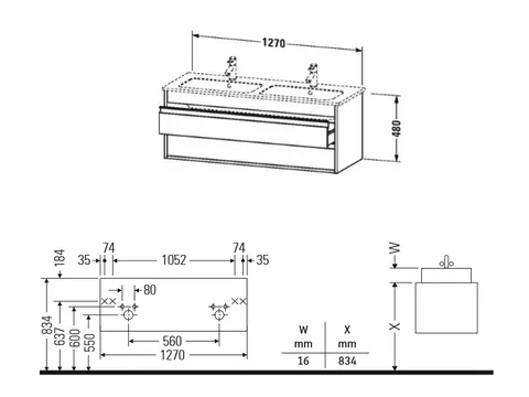 Тумба под раковину, Duravit, Ketho, шгв 1270*475*480, раковина-необходимо заказать, цвет-орех натуральный — изображение 1