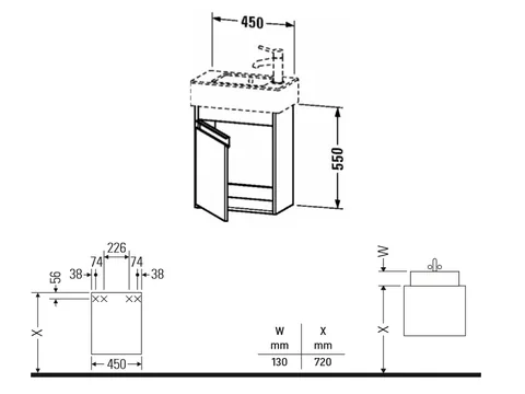 Тумба под раковину, Duravit, Ketho, шгв 450*225*550, петли-слева, раковина-необходимо заказать, цвет-белый матовый — изображение 1