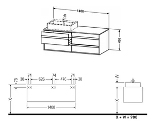 Тумба под раковину, Duravit, Ketho, шгв 1400*550*496, раковина-необходимо заказать, цвет-графит матовый — изображение 1