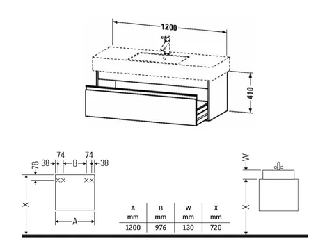 Тумба под раковину, Duravit, Ketho, шгв 1200*455*410, раковина-необходимо заказать, цвет-графит матовый — изображение 1