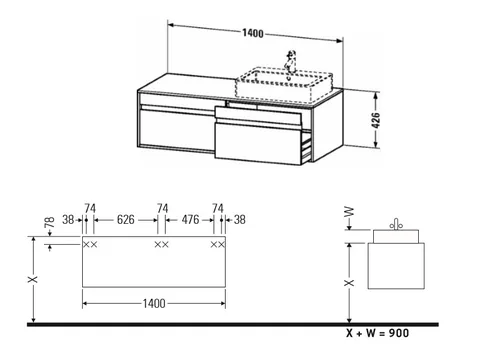 Тумба под раковину, Duravit, Ketho, шгв 1400*550*426, раковина-необходимо заказать, цвет-графит матовый — изображение 1