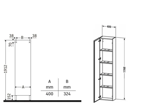 Шкаф-пенал, Duravit, L-Cube, шгв 400*243*1760, петли-слева, цвет-дуб средиземноморский — изображение 1
