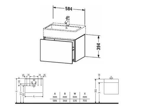 Тумба под раковину, Duravit, L-Cube, шгв 584*459*394, раковина-необходимо заказать, цвет-белый глянцевый — изображение 1