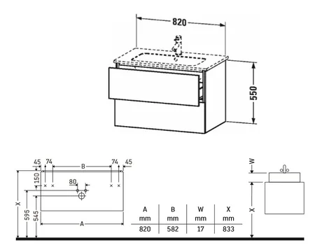 Тумба под раковину, Duravit, L-Cube, шгв 820*481*550, раковина-необходимо заказать, цвет-дуб средиземноморский — изображение 1
