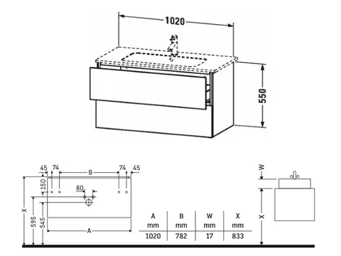 Тумба под раковину, Duravit, L-Cube, шгв 1020*481*550, раковина-необходимо заказать, цвет-белый глянцевый лак — изображение 1