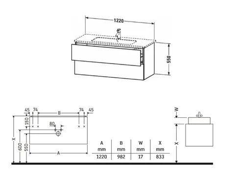 Тумба под раковину, Duravit, L-Cube, шгв 1220*481*550, раковина-необходимо заказать, цвет-белый глянцевый — изображение 1