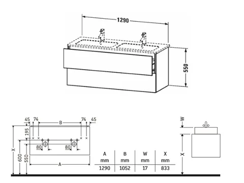 Тумба под раковину, Duravit, L-Cube, шгв 1290*481*550, раковина-необходимо заказать, цвет-белый матовый — изображение 1