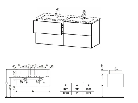 Тумба под раковину, Duravit, L-Cube, шгв 1290*481*550, раковина-необходимо заказать, цвет-белый матовый — изображение 1